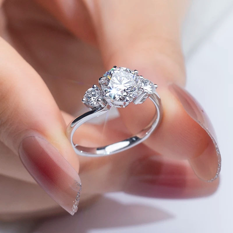 MSR-1287 Three Diamond Custom 14K 18K Gold Engagement Ring 1.5ct D VS2 Round Lab Diamond Ring