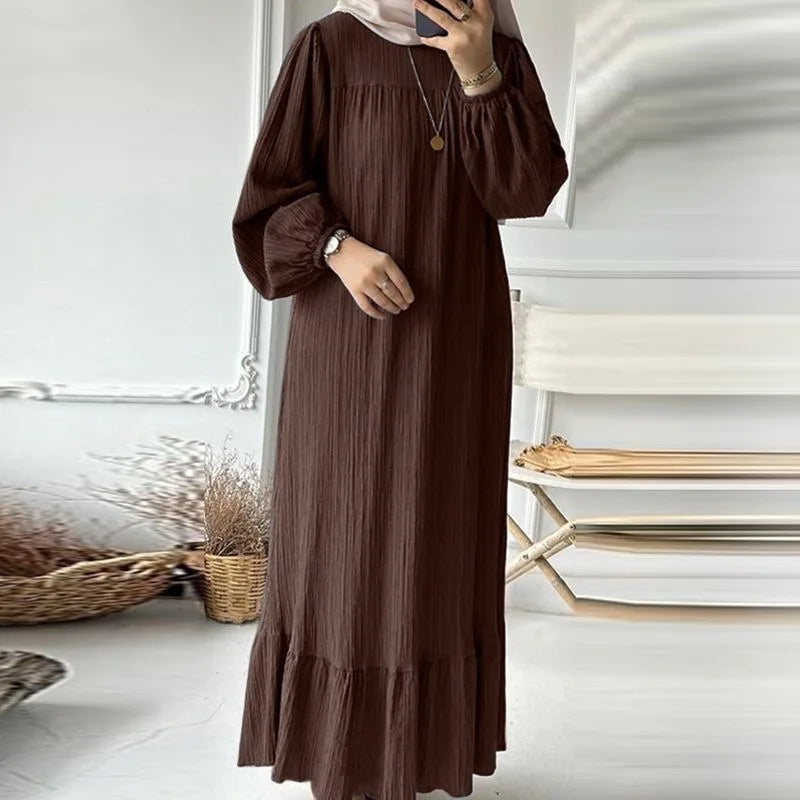Yuxi 2024 Islamic Clothing Modest Fashion Pleated Abaya Muslim Dress Wholesale Long Sleeve Maxi White Muslim Dress MegaBDM