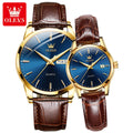 Olevs 6898 Quartz Watch Men's Sports Clock Women's Dress Wrist Watch Faux Leather for Men Womens Couple Gift 2020 2pcs