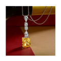Luxury 16ct Big Square 11x12mm Radiant Cut Yellow Zirconia Pendant Necklace 925 Silver Fine Jewelry