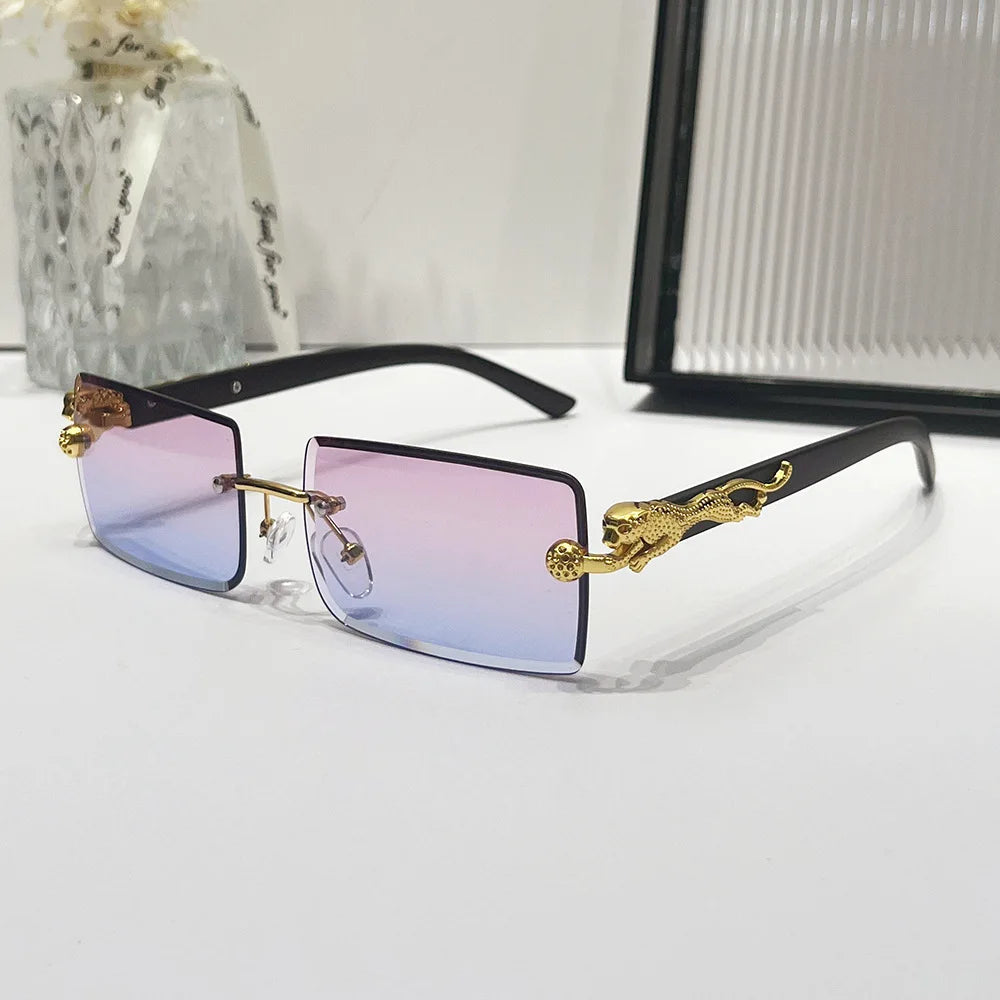 2026 New Frameless Rimless Sunglasses Popular Square Cut Edge Leopard Cheetah PC Fashion Sunglasses