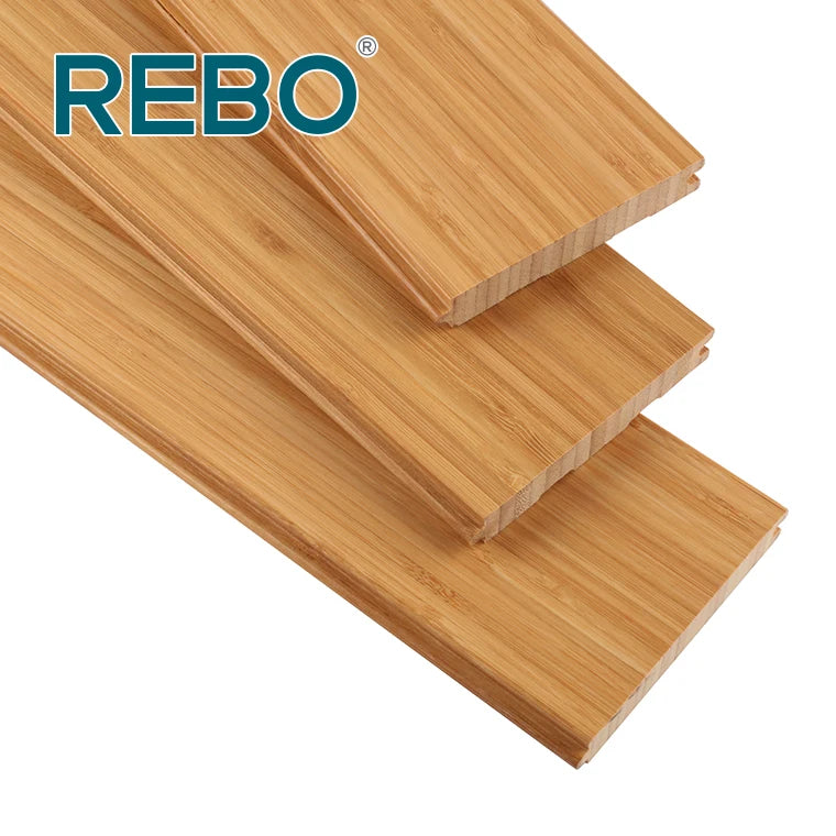 REBO Carbonized Vertical Pressed Solid Bamboo Wood Medium Plank Modern Design T&G Click Lock Waterproof Bamboo Flooring