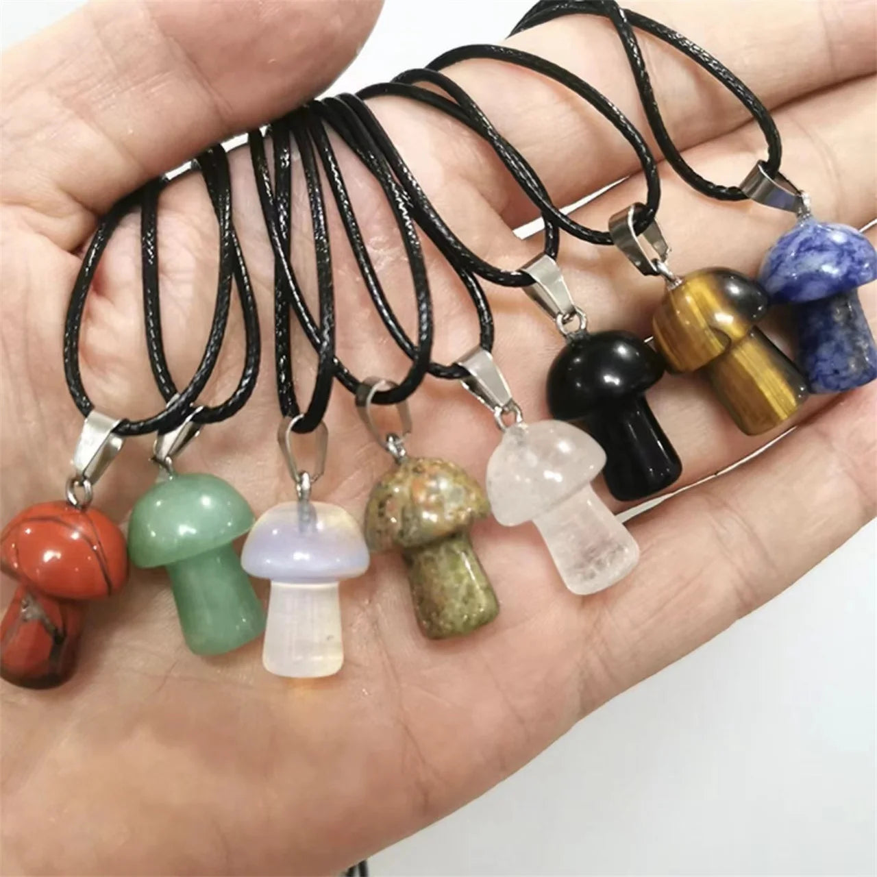 Natural Crystal Mushroom Pendant DIY Jewelry Accessories Mini Mushroom Rose Quartz Necklace