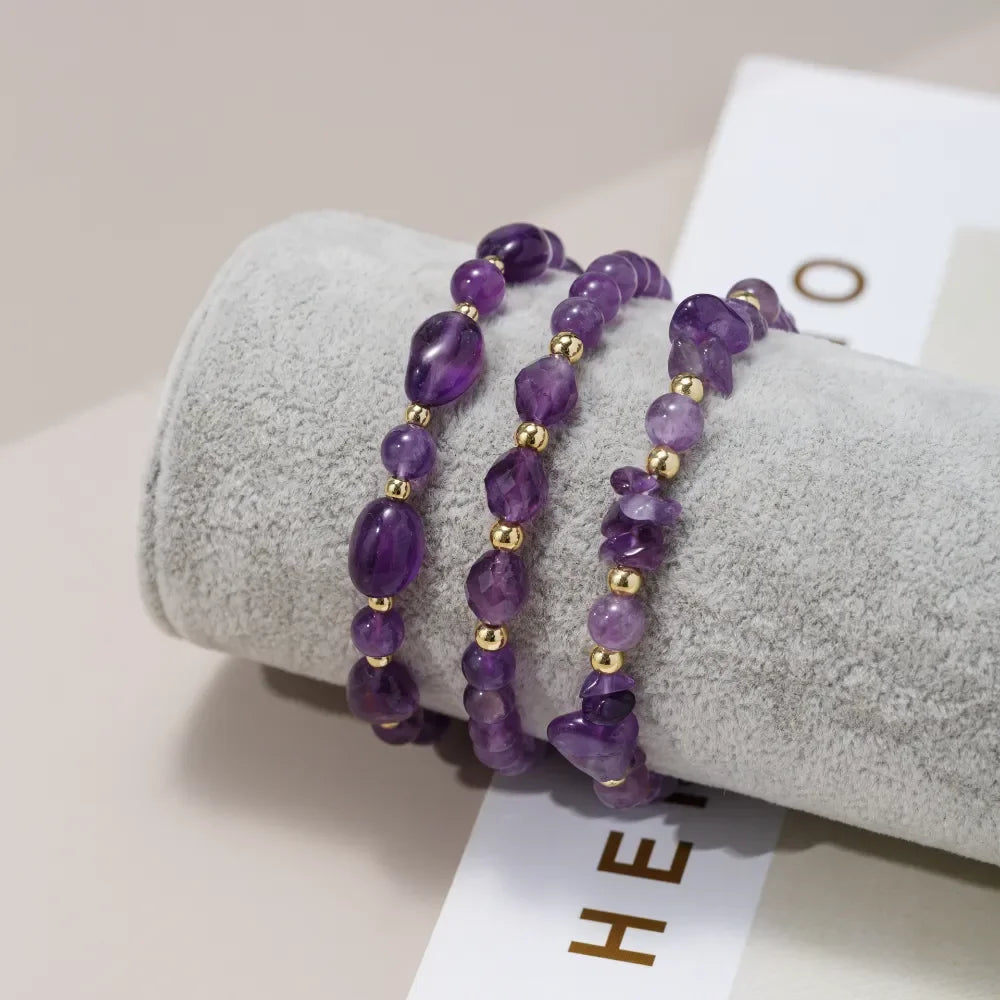 Professional Jewelry Factory Custom Different Design Amethyst Beaded Bracelets Handmade Adjustable Gemstone Crystal Bracelets
