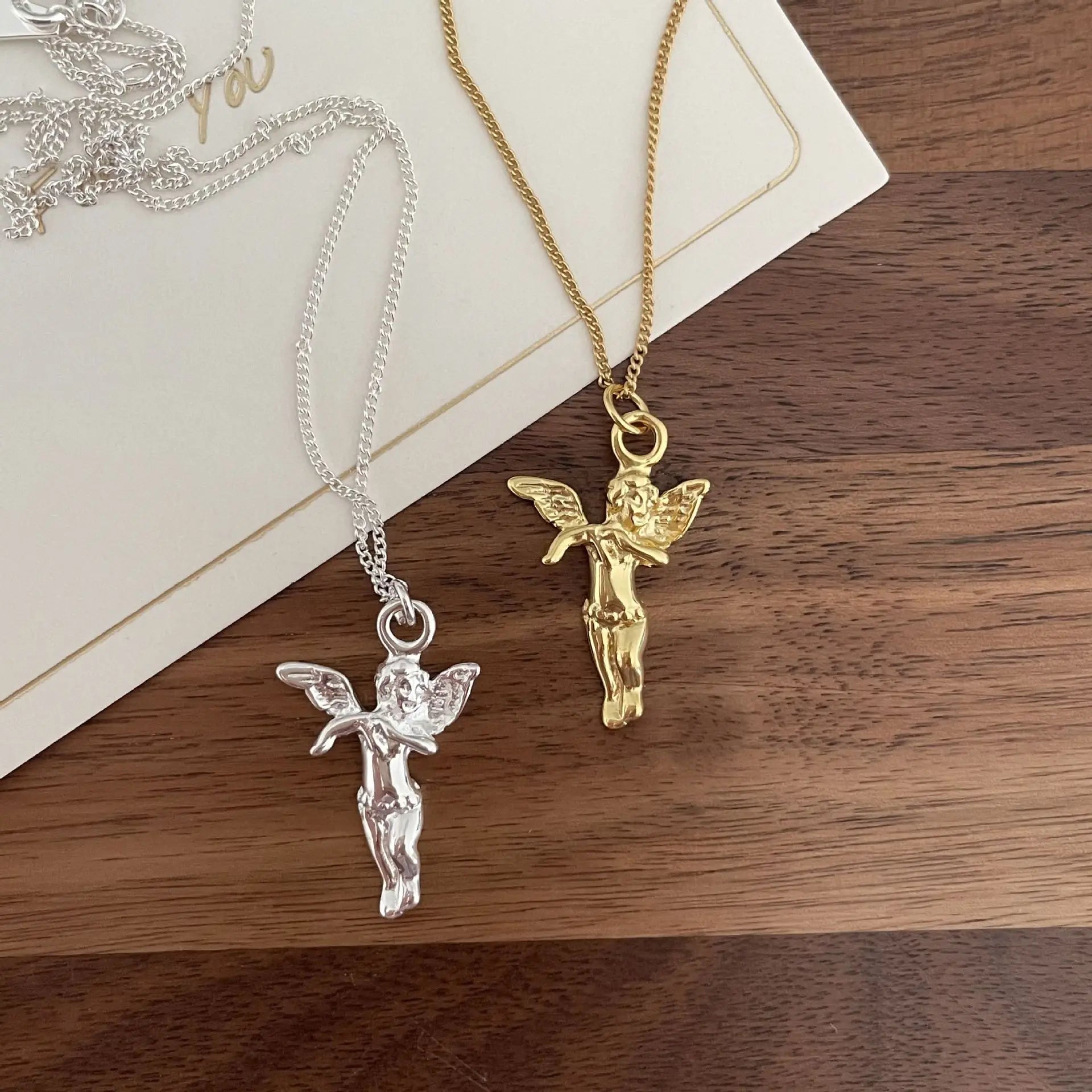 925 Sterling Silver Gold Plated Jewelry Angel Pendent Chain Necklace for Women