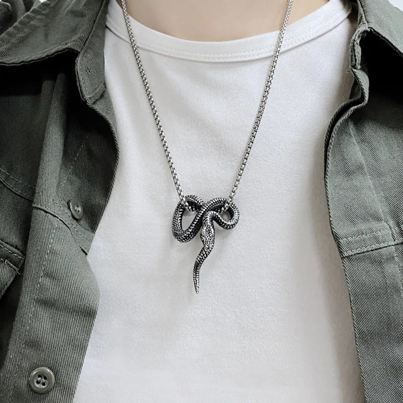 DAIHE New Creative Design Snake-shaped Stainless Steel Pendant Men's Personality Python Necklace