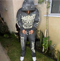 Custom Oversize French Terry Screen Print Vintage Flare Pants and Hoodie 2 Piece Set Sweatsuit Acid Washed Tracksuit Men