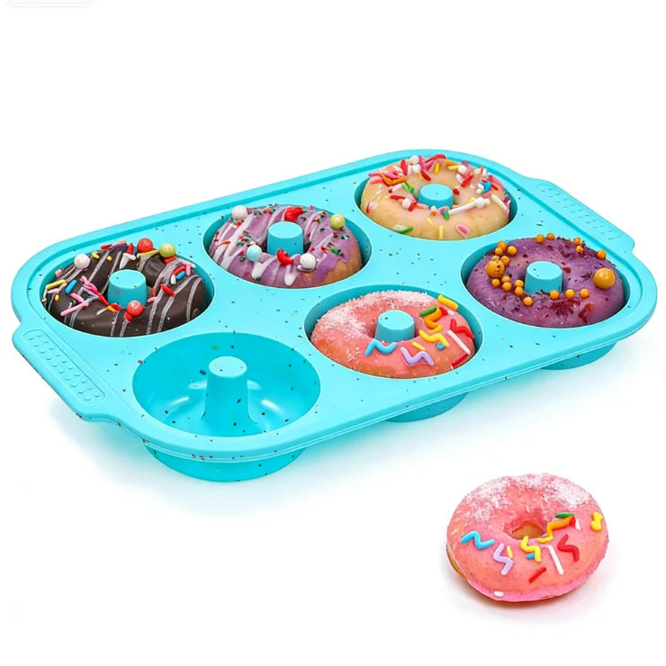 SILIKOLOVE Factory Customizable 6 Cups LFGB Non Stick BPA Free Metal Reinforced Frame Silicone Donut Pan Tin Baking Mold
