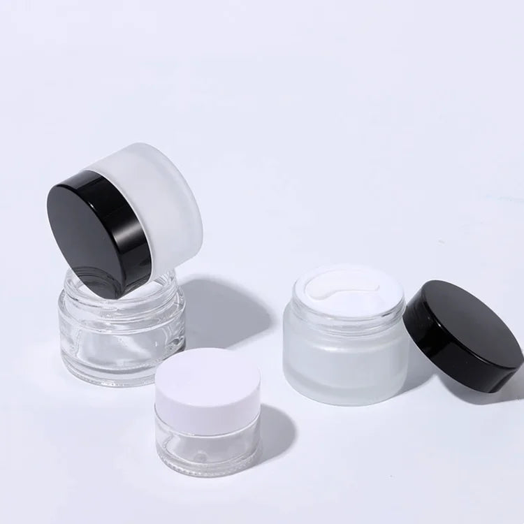 Facial Care Cosmetic Packaging White Black Screw Cover Storage Tube 10ml 15ml 30ml Empty Matte Glass Cream Jar Cosmetic Bottle