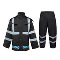 HCSP High Visibility Waterproof Black Rain Suit Long Men Raincoat Reflective Safety Raincoats Suit