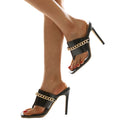 Black Square Toe Stiletto Heel Shoes High Heels Slipper Women Metal Chain Mules Summer Ladies Thong Sandals