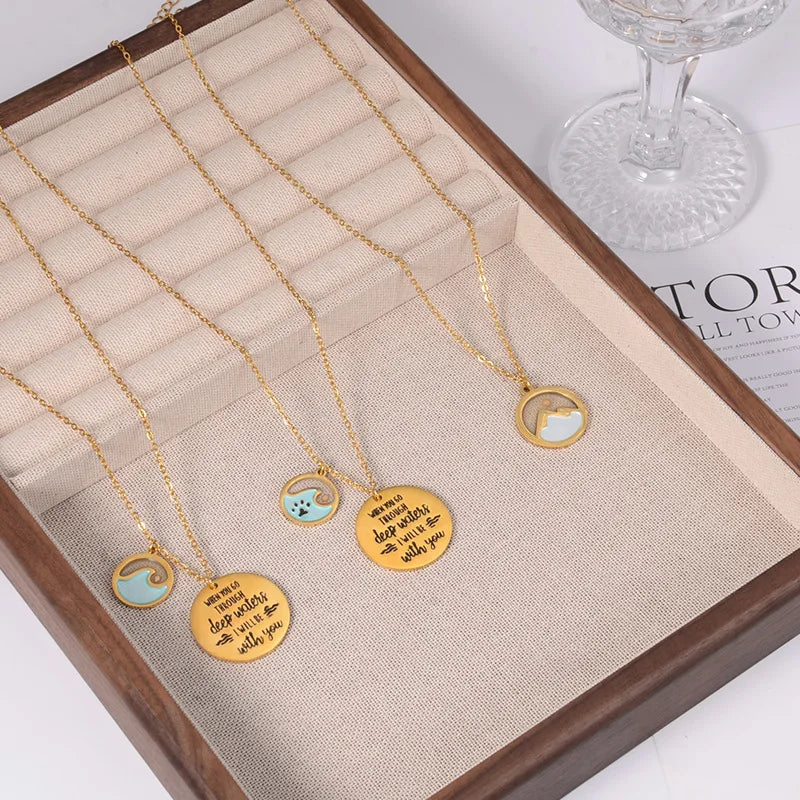 DAIHE Wholesale Summer Beach Holiday Travel Couples Souvenir Sunset Beach Pendant Stainless Steel Necklace for Women Men