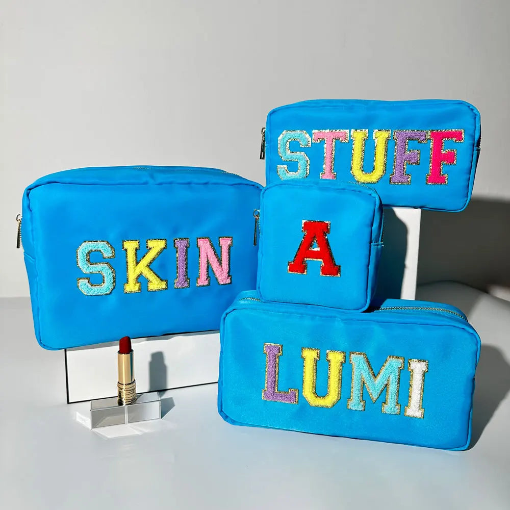 New Nylon Durable Toiletry Bag Ladies Towel Embroidery Bright Colorful Letter Make up Makeup Box Large Capacity Cosmetic Bag