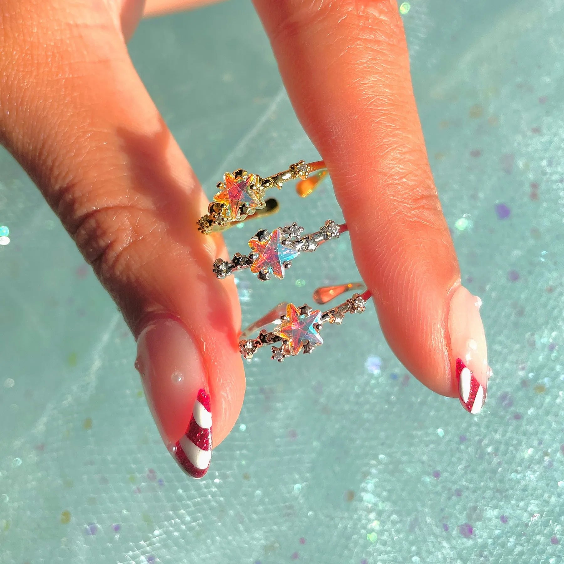 Fashion Cute Sweet Style Colorful Super Flash Star Zircon Ring 18K Gold Adjustable Open Rings for Women