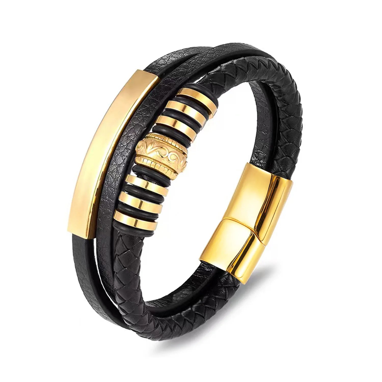 Wholesale High Quality Men's Leather Hand Jewelry 3 Layers Real Leather Bracelet Magnetic Clasp Men Bracelet