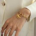 Moge Brazaletes Mujer Stainless Steel Cuban Chain Women's Heart Pendant Heavy Chunky Bracelet and Charms