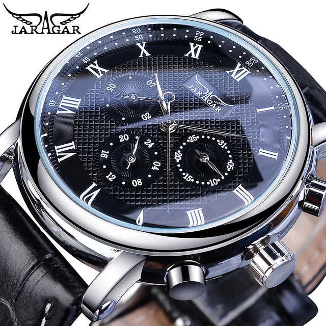JARAGAR Mechanical Watches Fashion Multifunctional Men Watch Waterproof Business Men's Automatic Leather Wristwatch Relogio