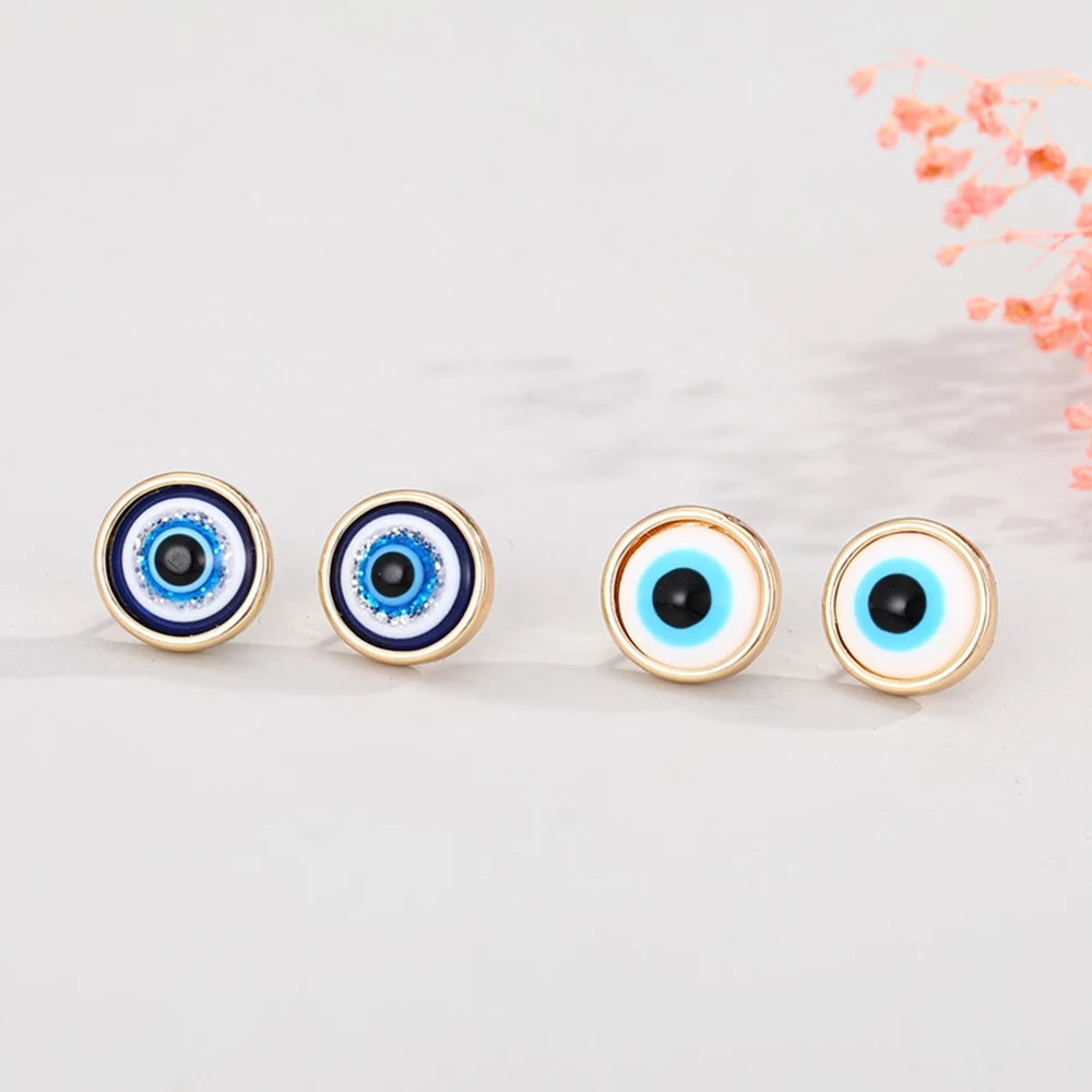 Dainty Gold Plated Small Round Turkish Blue Evil Eye Stud Earring Jewelry for Women