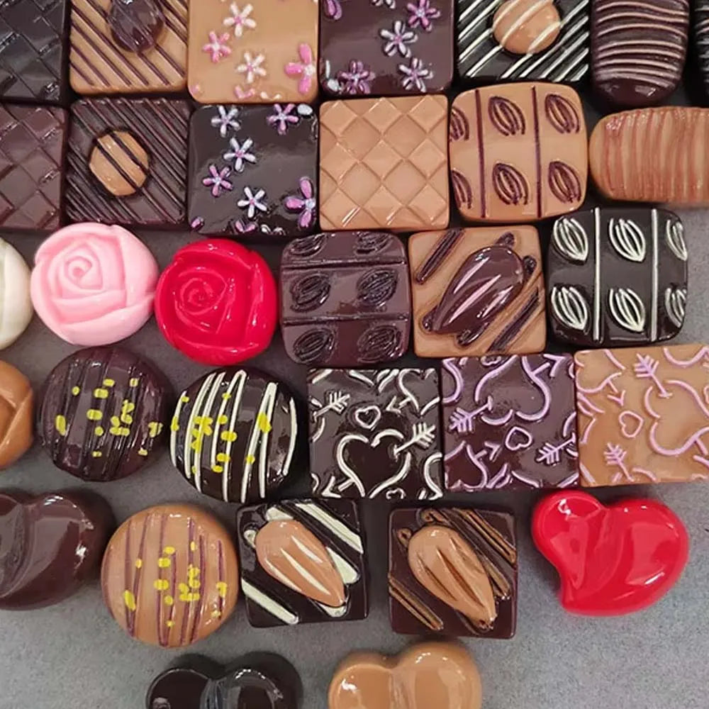 100Pcs Assorted Mixed Artificial Chocolate Candy Resin Flatback Flat Back Cabochon Craft Decoration Slime Beads for DIY Crafts