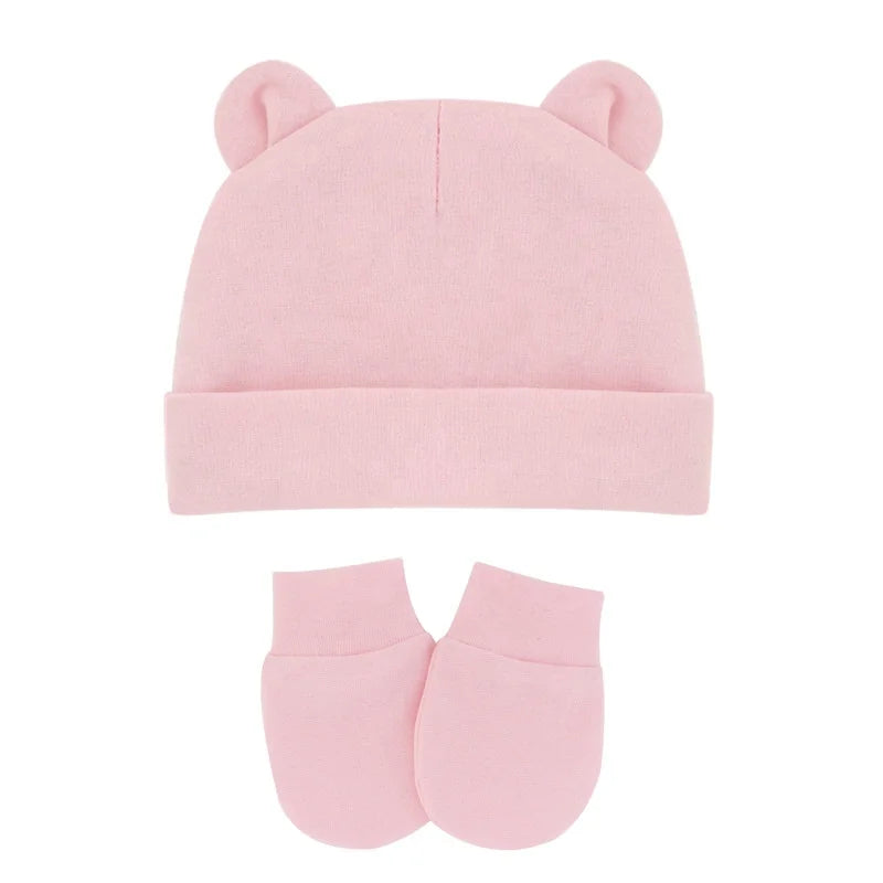 Winter Thicken Newborn Baby Hats Mittens Sets Cotton Infant Cap Toddlers Beanies for 0-1 Yrs Boys Girls