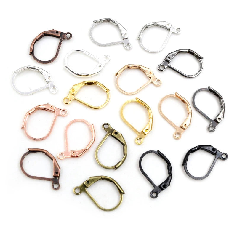 50pcs/lot 15*10mm Silver Gold French Lever Earring Hooks Wire Settings Base Hoops Earrings for DIY Jewelry Making Supplies MegaBDM
