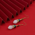 Classical Enamel Vintage Earrings Hook Han Costume Inlaid Jade Stud Earring White Magnolia Floral Earrings