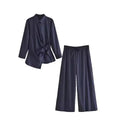 Causal Sets Tops + High Waist Long Pants Fashion Poplin Single Breasted Shirt 2024 Autumn Women 2 Pieces Sets