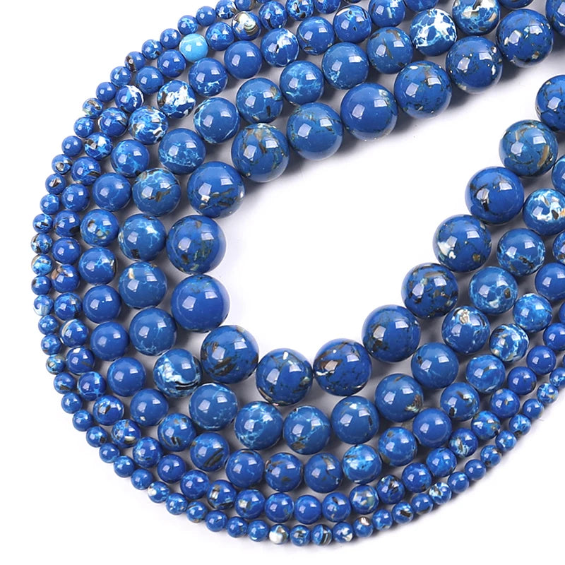 Wholesale Natural Stone Shell Blue Glitter Turquoise Stone Loose Round Beads for Jewelry Making