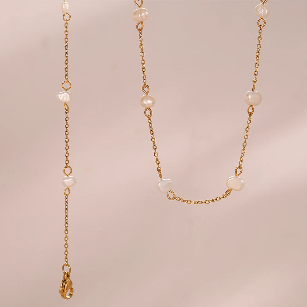 Waterproof 18K Gold Plated Stainless Steel Baroque Fresh Water Necklace Set Women Christmas Gift Party