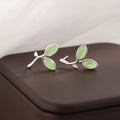 Wholesale Fashion Cat's Eye Opal Stone Sweet Leaf Stud Earrings Cute Stainless Steel Silver Design for Women