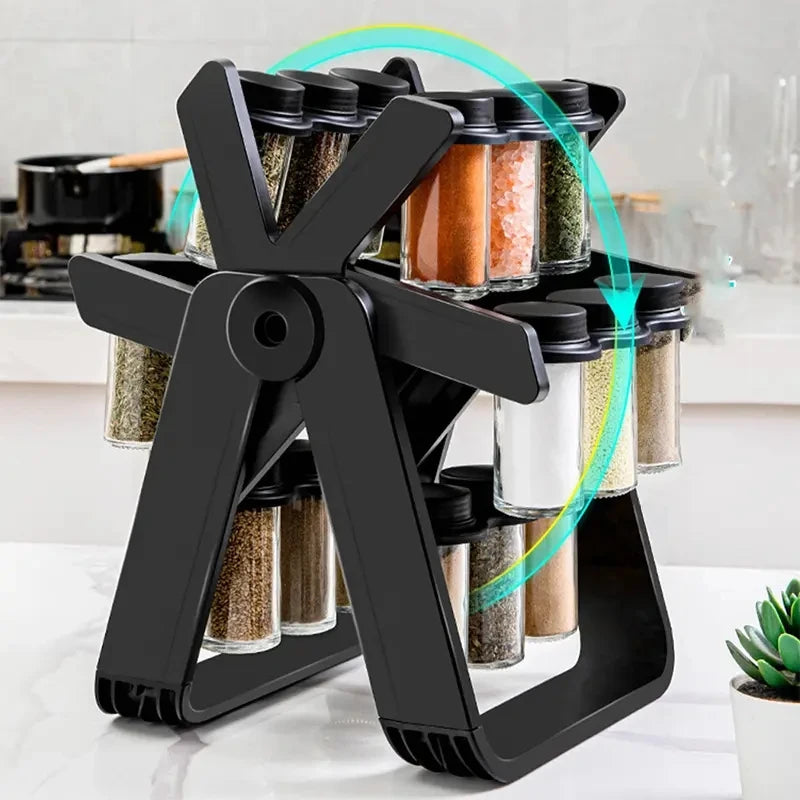 2024 Hot Selling 18Cans Rotating Ferris Wheel Spice Condiment Glass Seasoning Rack Set