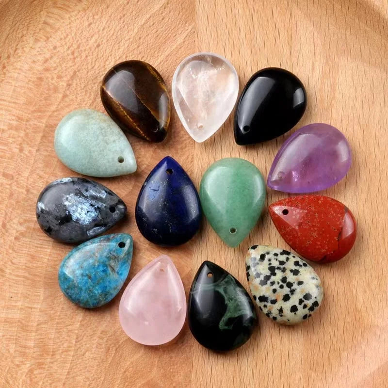 Natural Gemstones Waterdrop Teardrop Shaped Pendant for Jewelry Making Healing Chakra Charm Pendants