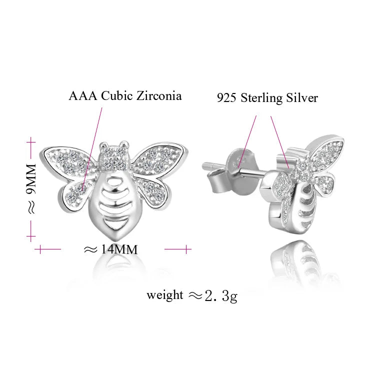 AAA Cubic Zircon Fun Animal Bee Earrings New Design 925 Sterling Silver Gold Plated for Trendy Anniversary or Party Gift