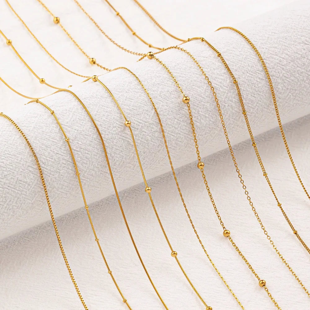 18K Gold PVD Plated Waterproof Stainless Steel Cross Snake Bone Twist Box Chains Choker Base Chain Necklaces for Jewelry Making