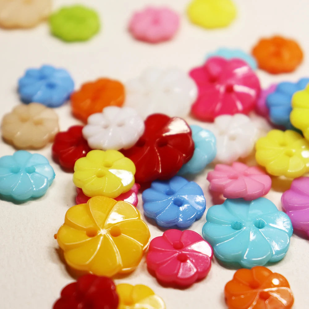 Niucky Factory Supply Rotating Flower Nylon Plastic Button Decoration Colorful Cartoon Washable Button Craft 13mm 17mm 2 Holes