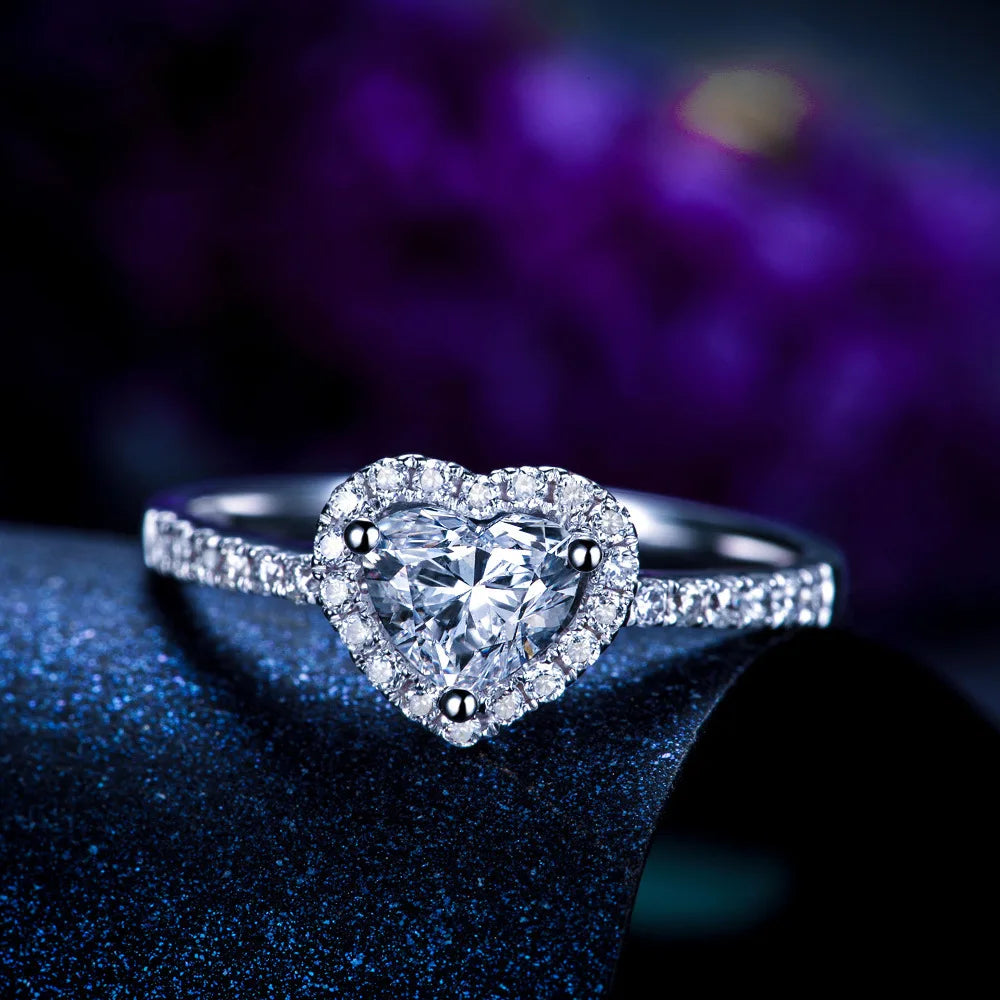 New Fashion Eternity CZ Love Heart Wedding Promise Rings Jewelry Silver Cubic Zircon Heart Shaped Engagement Rings for Women