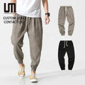 Liu Ming Cheap Wholesale Summer Men Casual Daily Wear Solid Color Cotton Linen Pants Mid Waist Pocket Drawstring Trousers