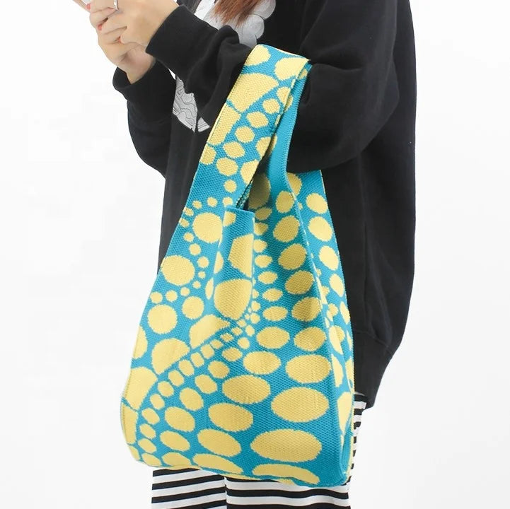 Hot Sale Vintage Korean Knitted Women's Handbag Small Open-Closure Shopping Bag with Two Handles Vest-Shape Design for Ladies