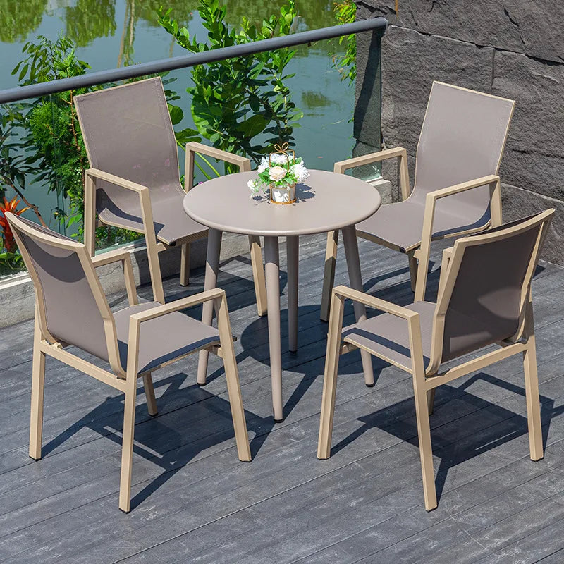 Modern Luxury Aluminum Outdoor Garden Furniture Stainless Steel Patio Bistro Restaurant Table Dining Chairs Set for Hotels