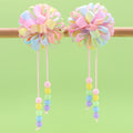 CN Boutique Colorful Grosgrain Ribbon Hair Bow Flower Ball Hair Clip with Long Bead Hair Pins for Kids Girls