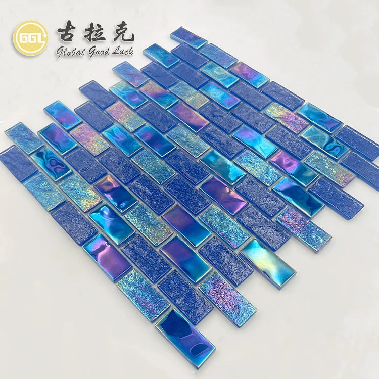 Iridescent Blue Color Crystal Glass Mosaic Tile for Swimming Pool