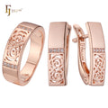 FJ Fallon Fashion Jewelry Glossy Hollow Rose Jewelry Set Plated in Rose Gold Brass Based