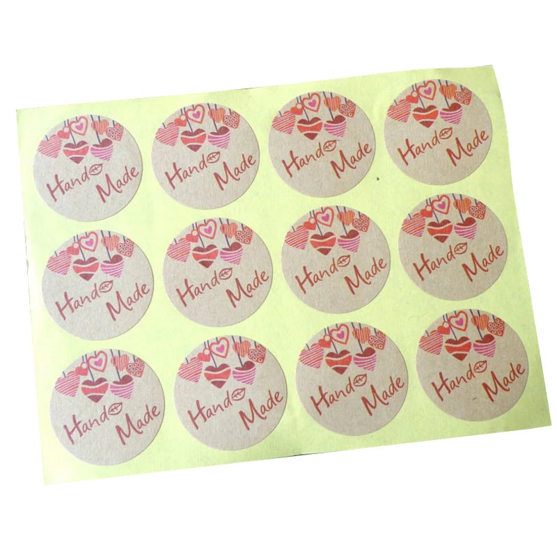 120pcs Per Pack Round Hand Made Love Self-adhesive Sealing Sticker for Handmade Products Package Label