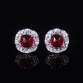 AE227 Abiding Cute Trendy Silver 925 Lab Grown Ruby Gemstone Cz Halo Women Wedding Party Flower Earrings