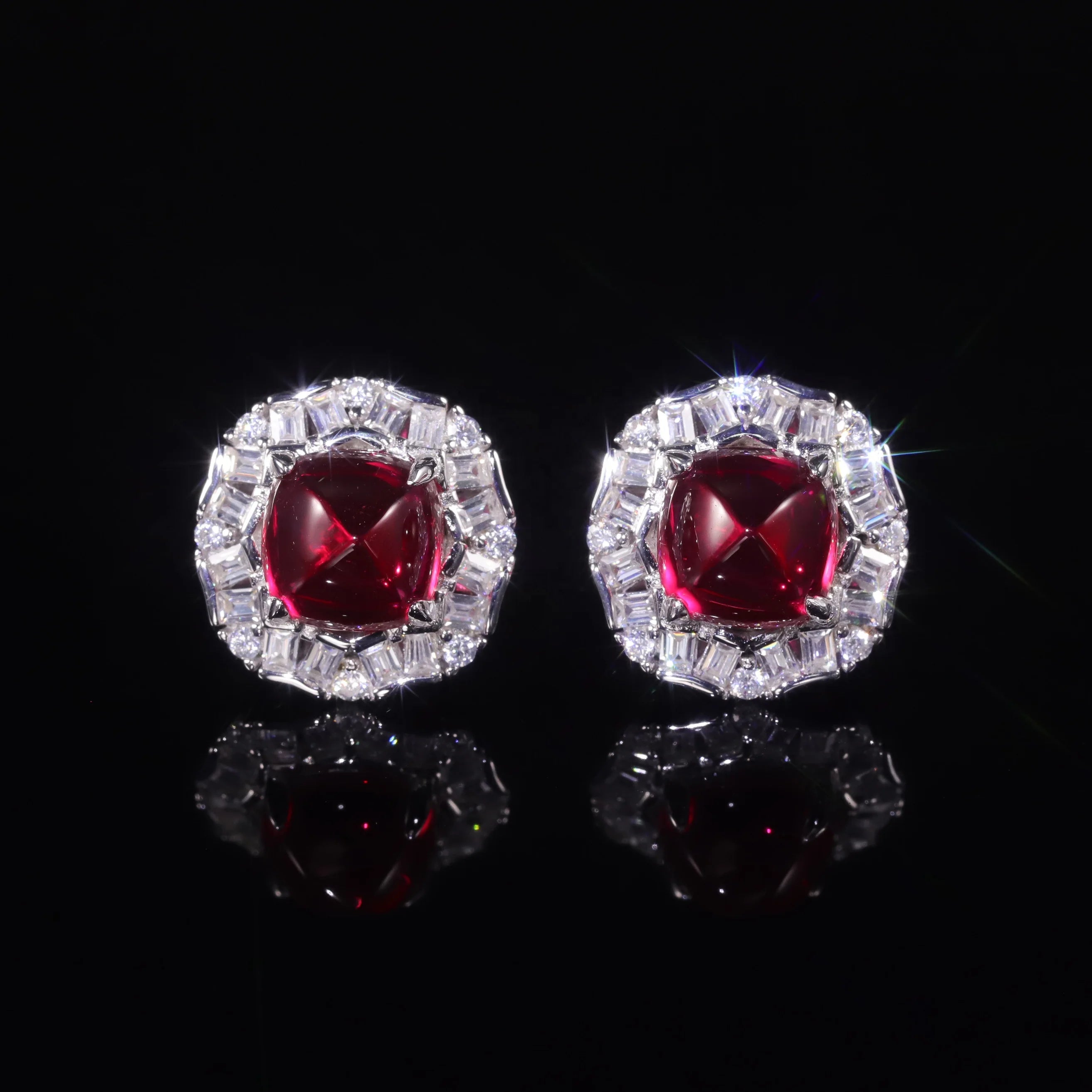 AE227 Abiding Cute Trendy Silver 925 Lab Grown Ruby Gemstone Cz Halo Women Wedding Party Flower Earrings