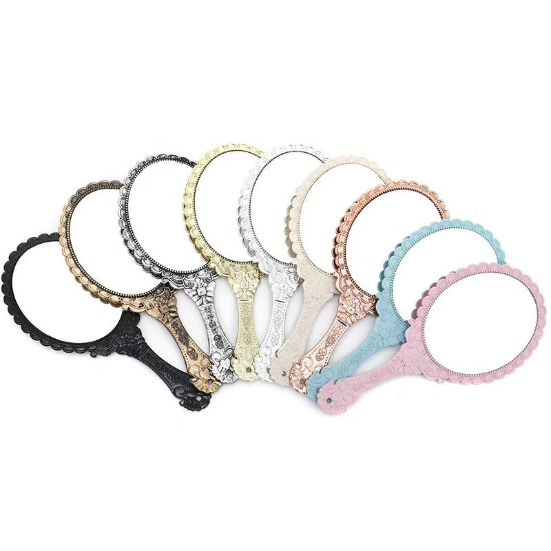 Handle Mirror Carved Retro Hand-held Beauty Mirror Lace Mirror for Daily Makeup