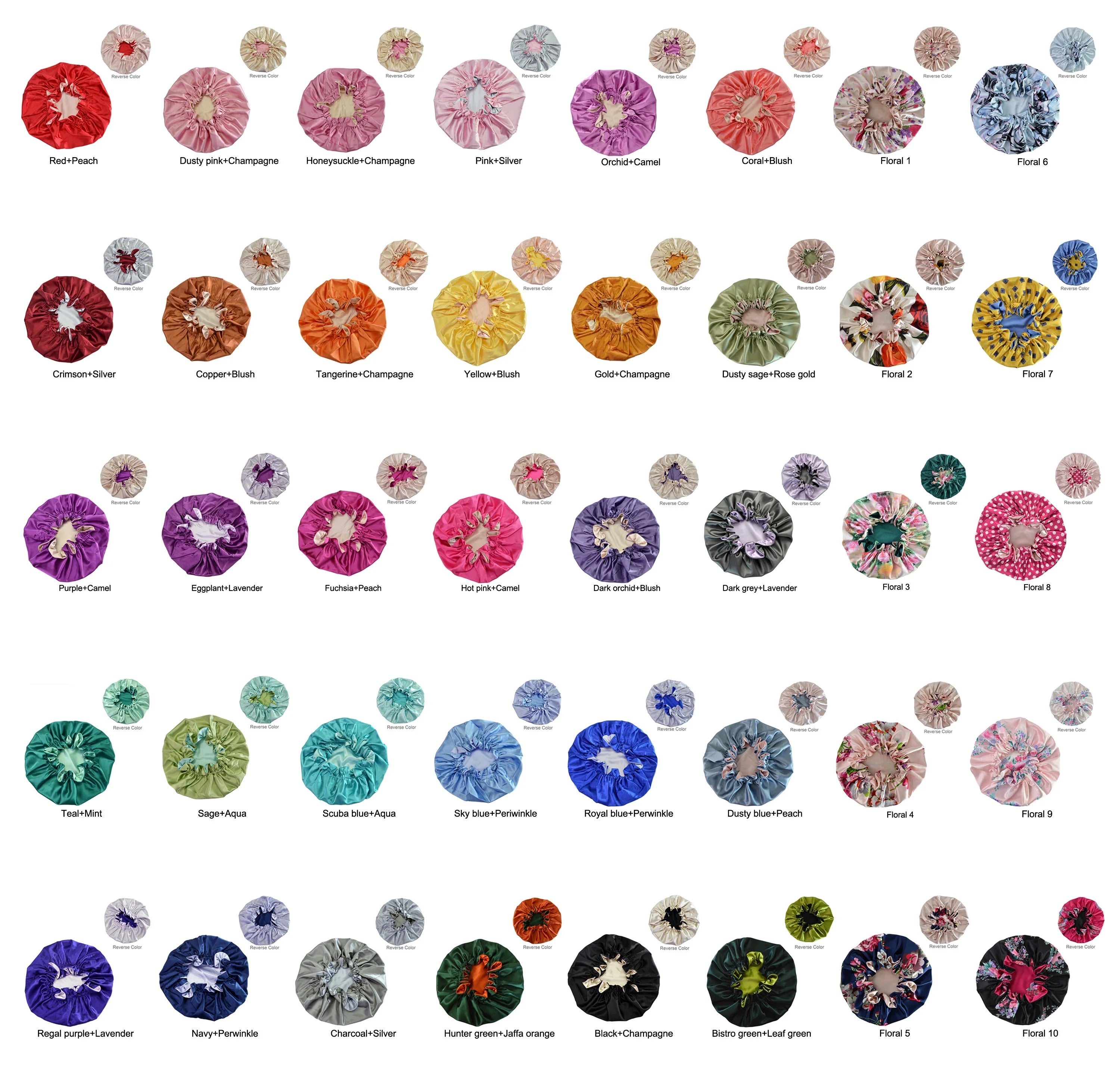 Wholesale Luxury Double Layer Reversible Solid Color and Floral Silk Satin Hair Bonnet Ruffle Edge Sleeping Cap for Women
