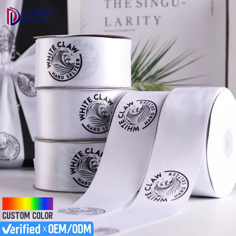 5cm Customized Logo Personalized White Satin 100% Polyester Material Wide Decoration Flower and Gift Packing Ribbon