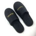 Black Terry Fabric Disposable Customized Hotel Slippers With Embroidered Logo