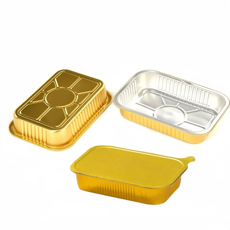 Food Container Smooth Wall Rectangle Big Size Aluminum Foil with Lid Eco Takeout Aluminum Foil Food Packing Carton Aluminum Box